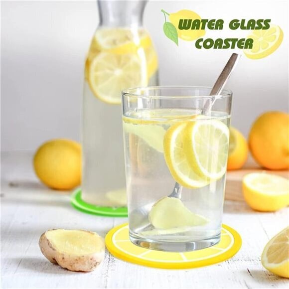 Fruit Shaped Cup Coasters 7-Pieces Holder Anti Slip Rubber Decorative Multi-Use - Picture 4 of 7